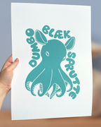 Dumbo-blæksprutte, originalt linoleumstryk, flere farver, A3