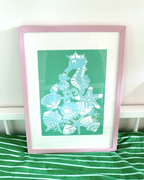 Søhestemor og baby, grøn og mintgrøn, A3