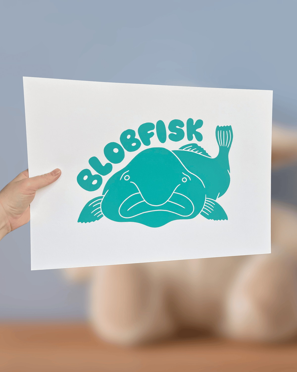 Blobfisk, originalt linoleumstryk, flere farver, A3