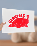 Blobfisk, originalt linoleumstryk, flere farver, A3