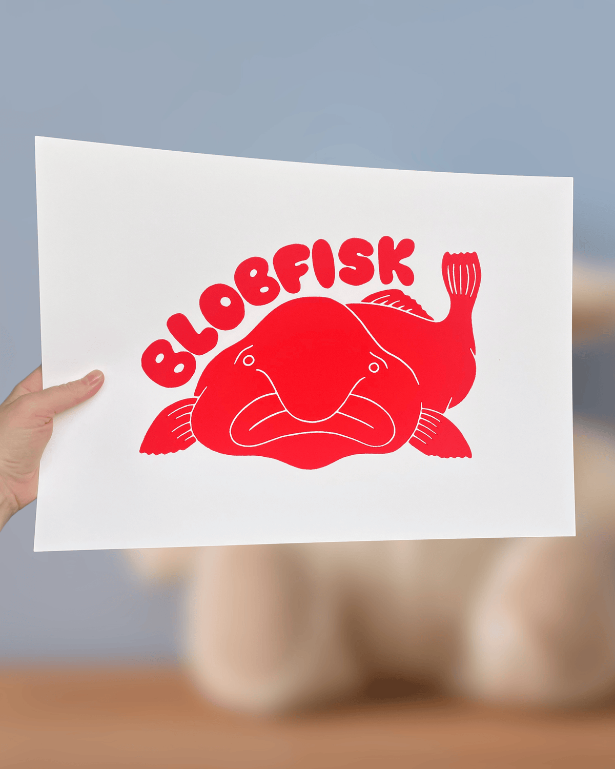 Blobfisk, originalt linoleumstryk, flere farver, A3