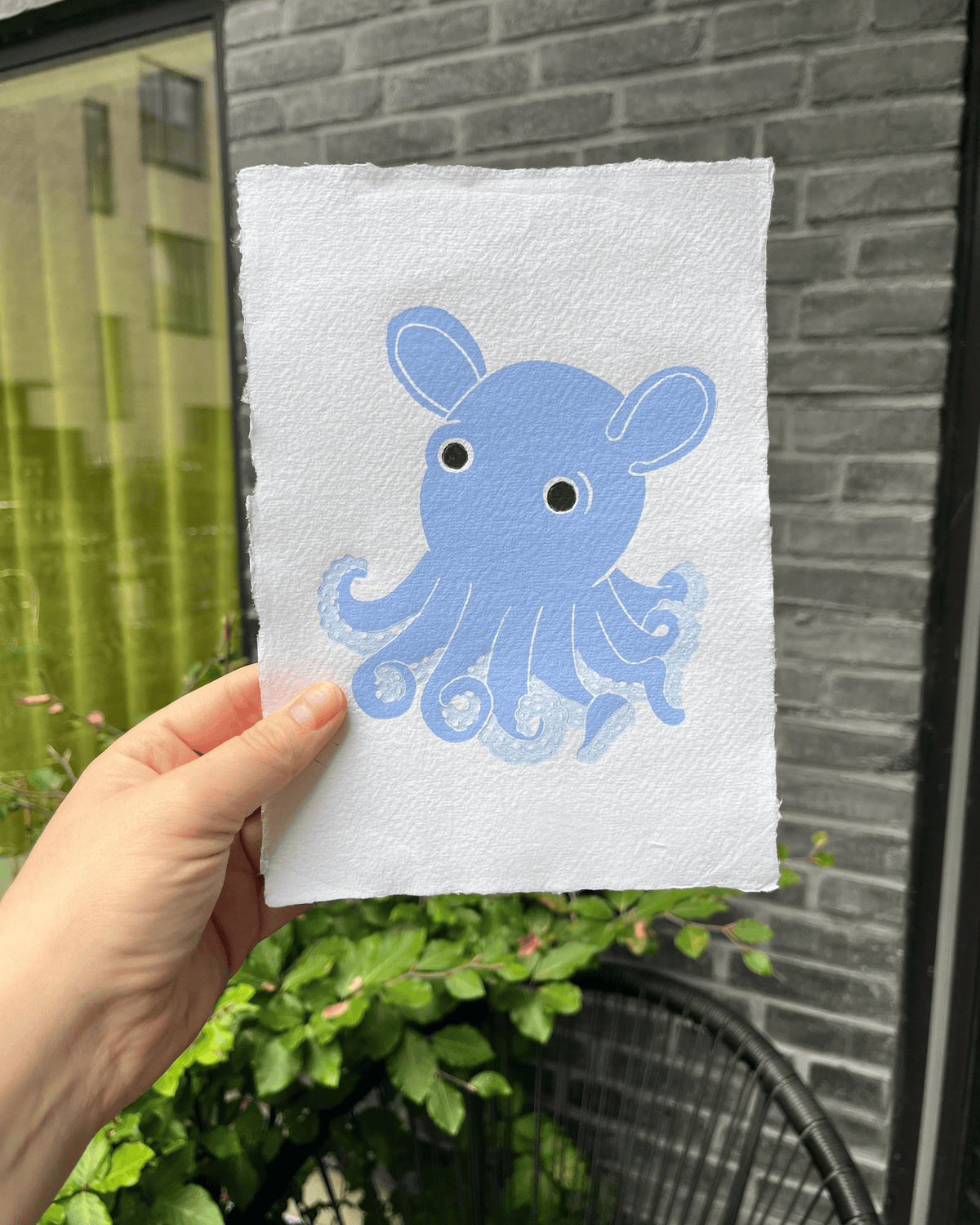 Dumbo-blæksprutte baby, originalt linoleumstryk, A5