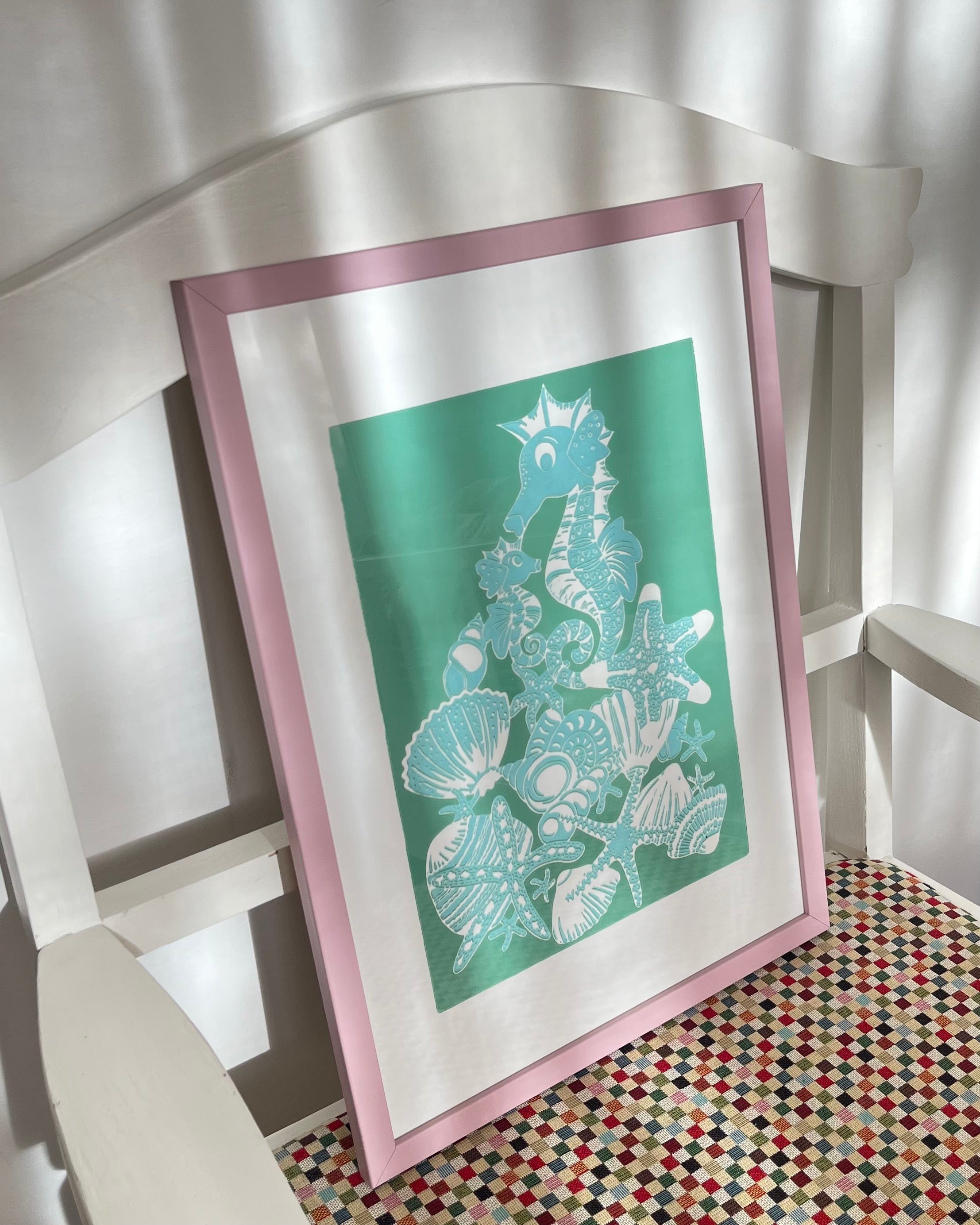 Søhestemor og baby, grøn og mintgrøn, A3