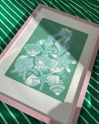 Søhestemor og baby, grøn og mintgrøn, A3