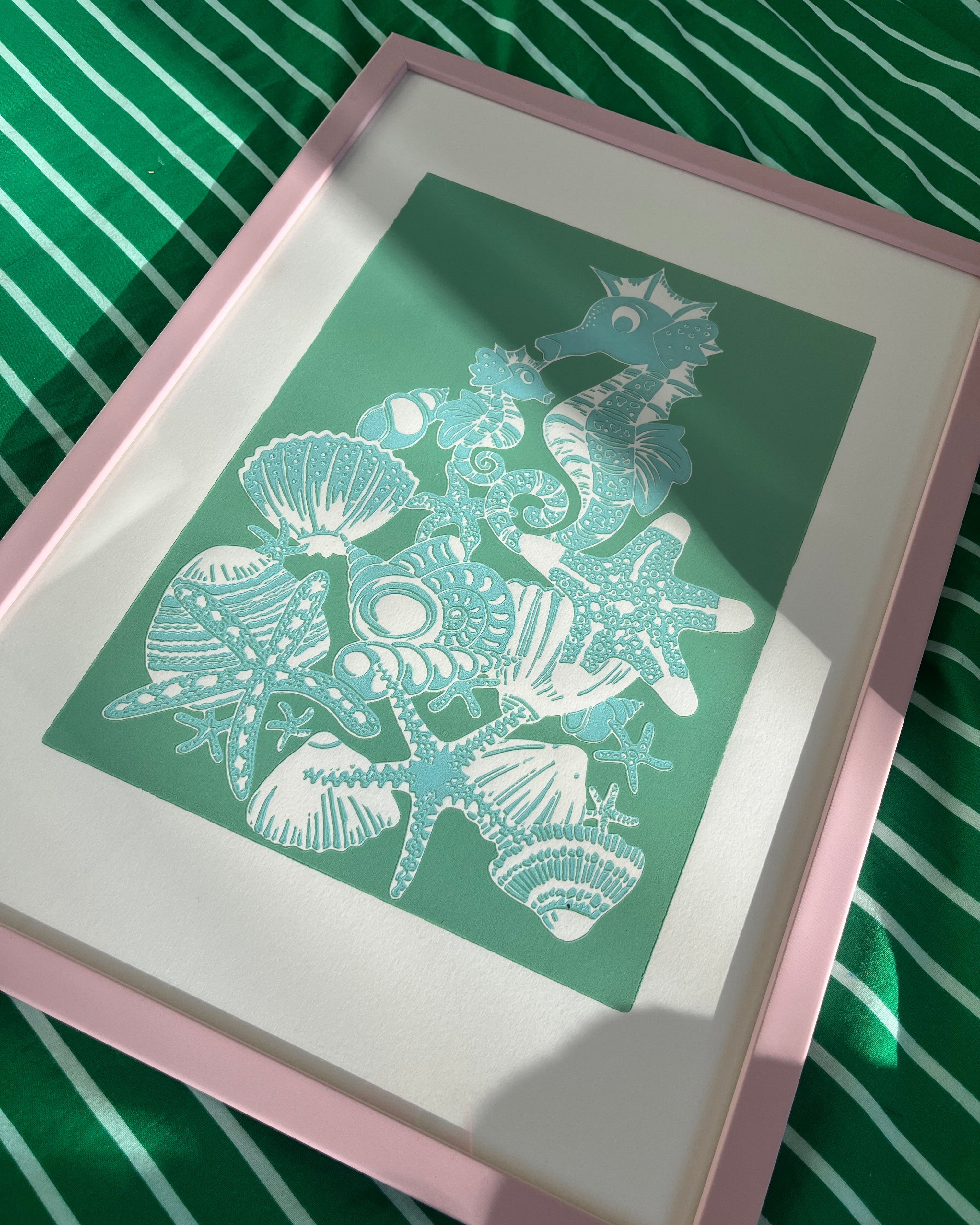 Søhestemor og baby, grøn og mintgrøn, A3