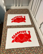 Blobfisk, originalt linoleumstryk, flere farver, A3
