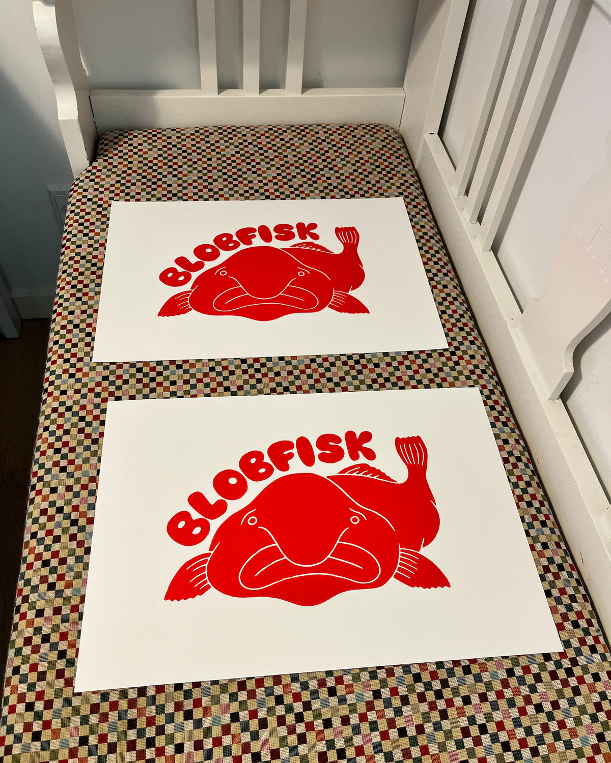 Blobfisk, originalt linoleumstryk, flere farver, A3