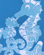 Søhestemor og baby, turkis og mintgrøn, A3