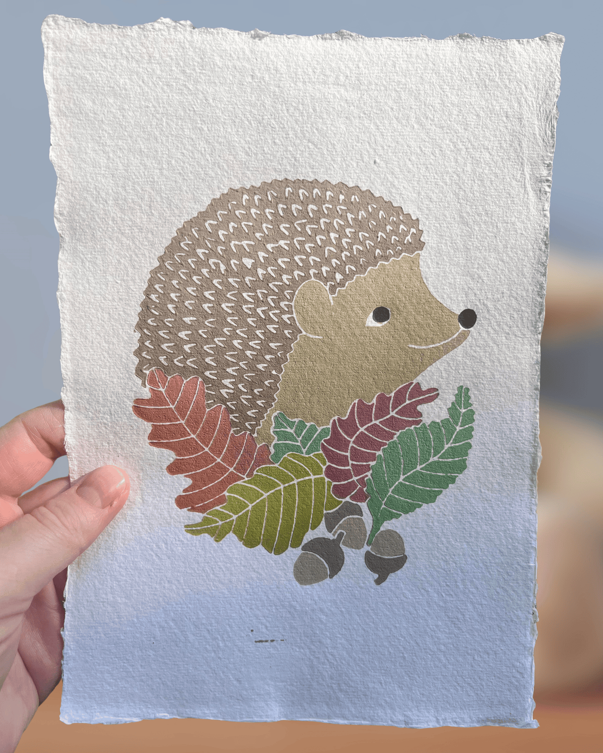 Pindsvin, originalt linoleumstryk, A5