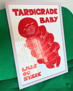 Tardigrade baby, originalt linoleumstryk, flere farver, A3