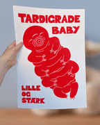Tardigrade baby, originalt linoleumstryk, flere farver, A3